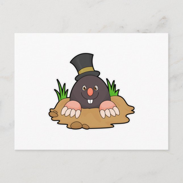 Maulwurf mit Maulwurfshügel und Hut Postkarte (Vorderseite)