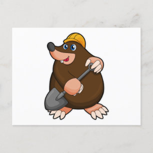 Maulwurf mit Schaufel & Schutzhelm Postkarte