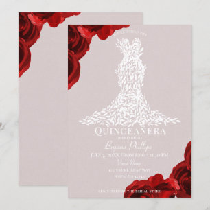 Maulwurfrote Rosen Weiße Blätter Kleid Quinceañera Einladung