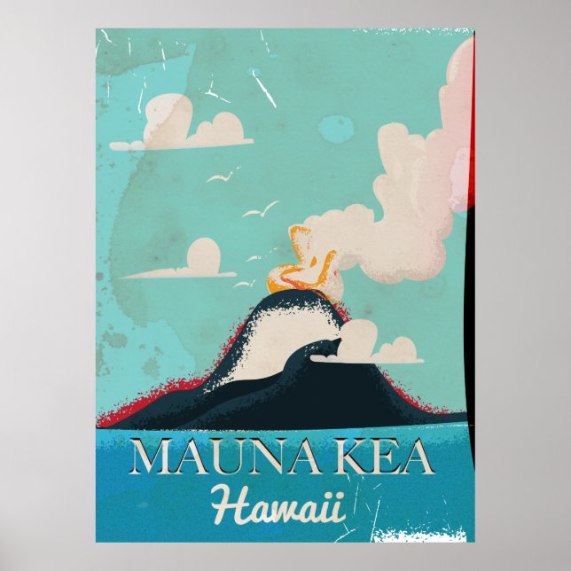 Mauna kea Vulkan Vintag Hawaii Reiseplakat Poster (Vorne)