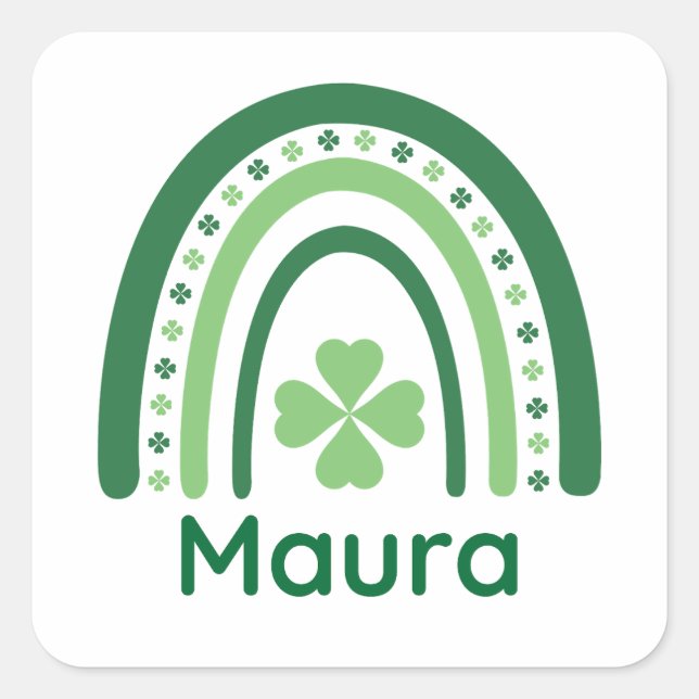 Maura Name Clover Boho Rainbow Quadratischer Aufkleber (Vorderseite)
