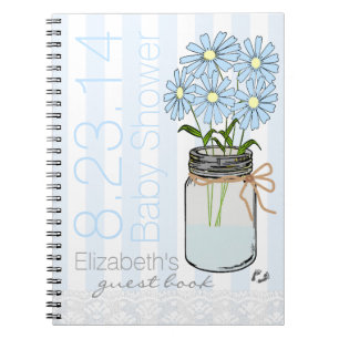 Maurer-Glas-Blumen-blaues Baby-Duschen-Gast-Buch Notizblock