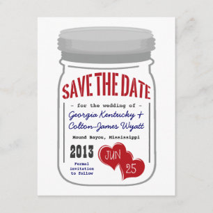 Maurer-Glas-Save the Date rotes weißes Blau Save The Date