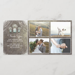 Maurer-Gläser und Gipskraut-rustikale Hochzeit Dankeskarte