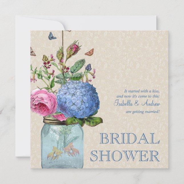 Maurer-Glasgoldfish-Liebe-Brautparty Einladung (Vorderseite)