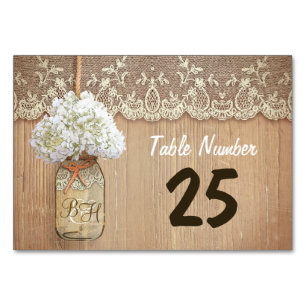 Maurerjar und Hydrangea rustikale Tischnummer