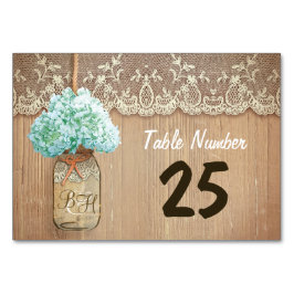 Maurerjar und Hydrangea rustikale Tischnummer