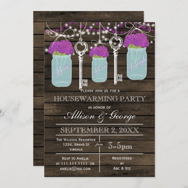 Maurerkirschen aus Stallholz Schlüssel rustikale H Einladung (Vorne/Hinten)