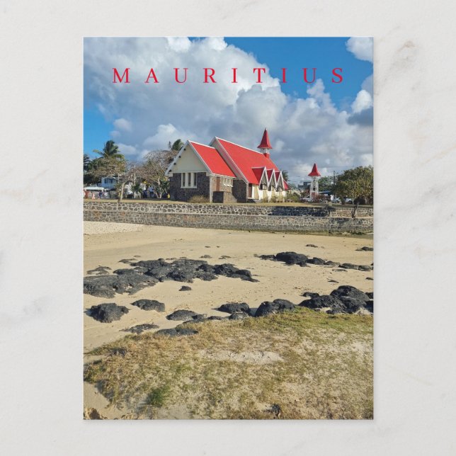 Mauritius Blick auf die rote Kirche Postkarte (Vorderseite)