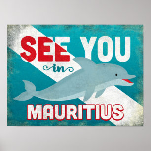 Mauritius Dolphin - Retro Vintage Travel Poster