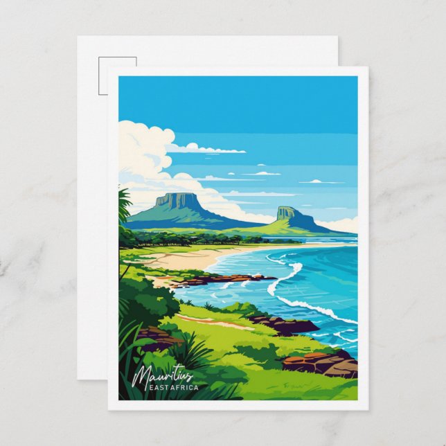 Mauritius East Africa Reisen Vintage Illustration Postkarte (Vorne/Hinten)