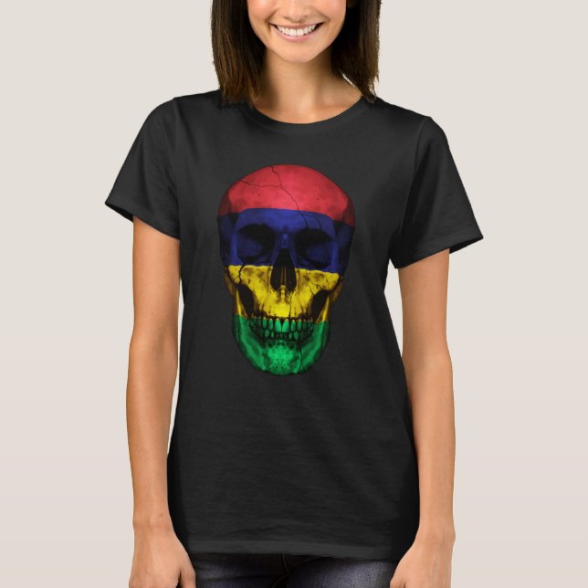 Mauritius Flag Skull Mauritian Roots Proud Patriot T-Shirt (Vorderseite)