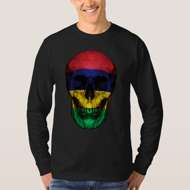 Mauritius Flag Skull Mauritian Roots Proud Patriot T-Shirt (Vorderseite)