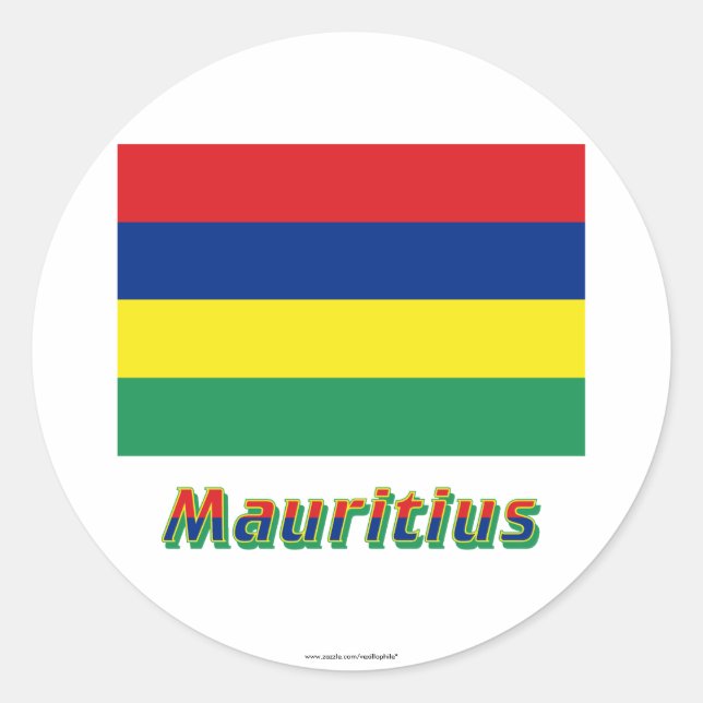 Mauritius-Flagge mit Namen Runder Aufkleber (Vorderseite)