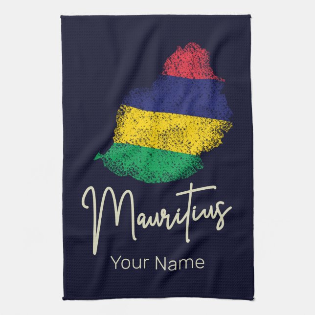 Mauritius Insel Karte Vintage Flagge Indischer Oze Geschirrtuch (Vertikal)