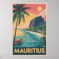 Mauritius-Küsten-Illustration Reise Kunst Vintage