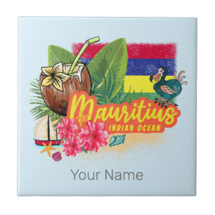 Mauritius Retro Indischer Ozean Dodo und Flag Vint Fliese