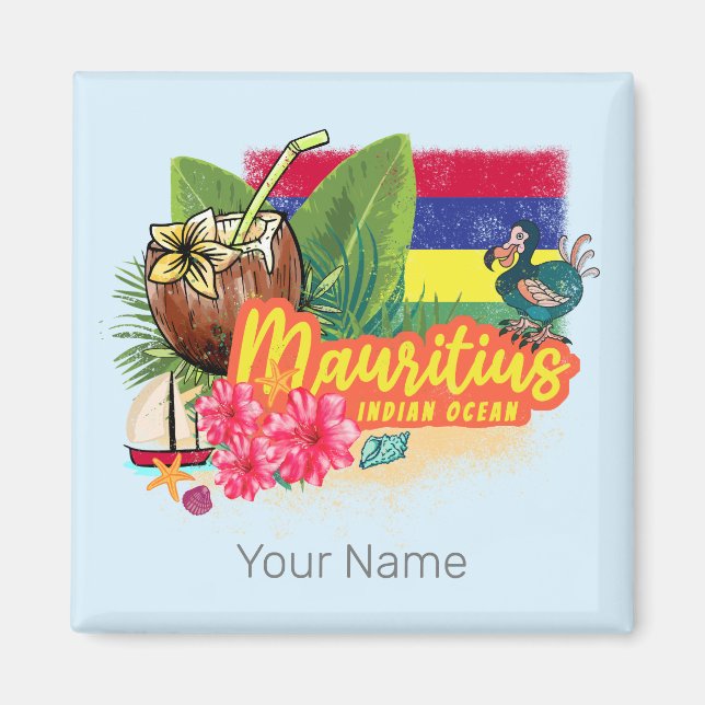 Mauritius Retro Indischer Ozean Dodo und Flag Vint Magnet (Vorne)