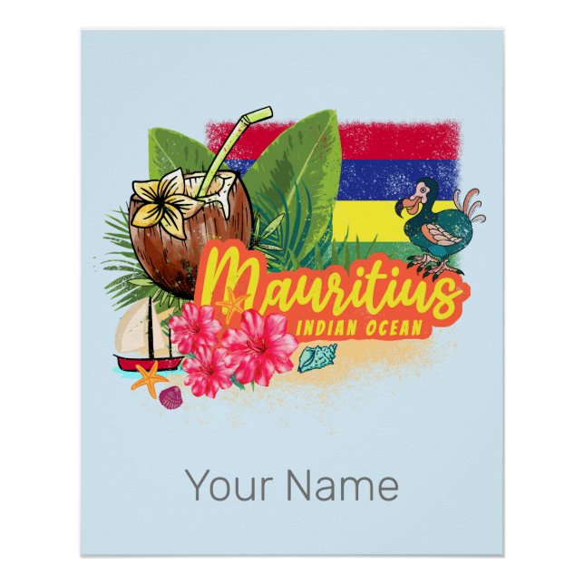 Mauritius Retro Indischer Ozean Dodo und Flag Vint Poster (Vorderseite)