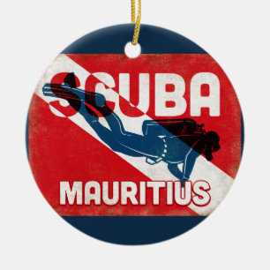 Mauritius Scuba Diver - Blue Retro Keramik Ornament