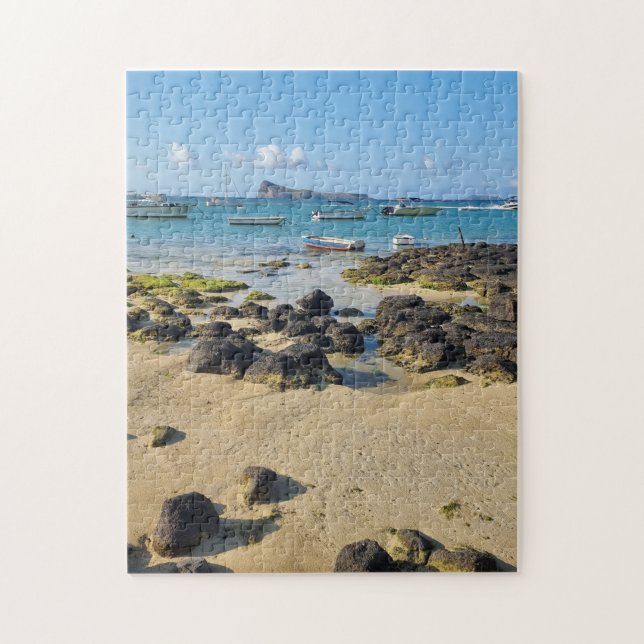Mauritius Strand und Boote Blick Puzzle (Vertikal)
