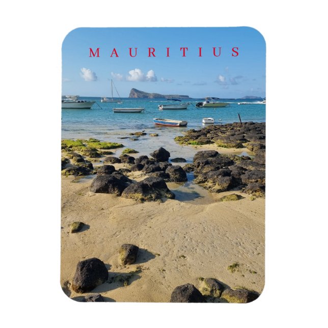 Mauritius Strand- und Bootsansicht Magnet (Vertikal)