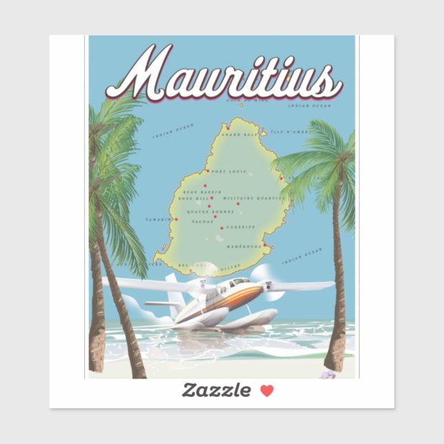 Mauritius Vintage Reiseplakat Aufkleber (Blatt)