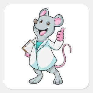 Maus als Arzt mit Arztmantel Quadratischer Aufkleber