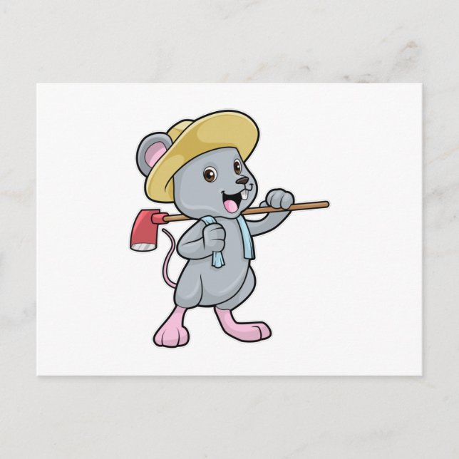 Maus als Bauer mit Ax & Hat Postkarte (Vorderseite)