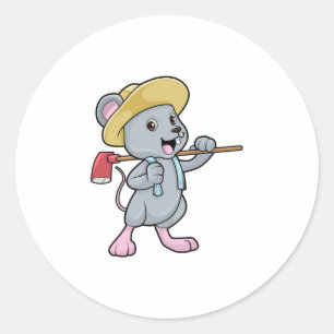 Maus als Bauer mit Ax & Hat Runder Aufkleber