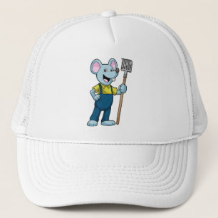 Maus als Bauer mit Rake Truckerkappe
