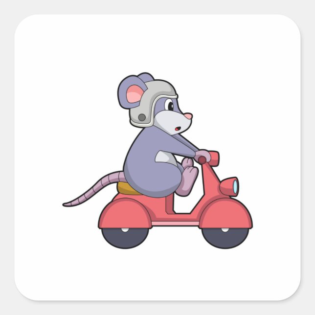Maus als Biker mit Scooter.PNG Quadratischer Aufkleber (Vorderseite)