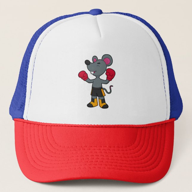 Maus als Boxer mit Boxhandschuhen Truckerkappe (Vorderseite)