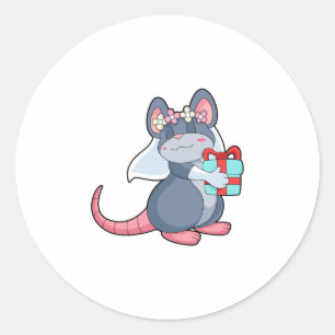 Maus als Braut mit Schleier & Geschenk.PNG Runder Aufkleber