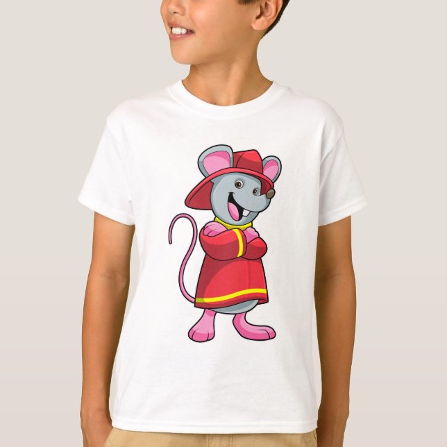 Maus als Feuerwehrmann mit Helm T-Shirt (Vorderseite)
