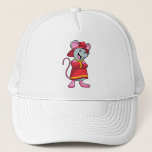 Maus als Feuerwehrmann mit Helm Truckerkappe