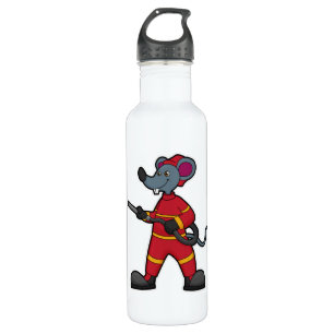 Maus als Feuerwehrmann mit Schlauch Edelstahlflasche