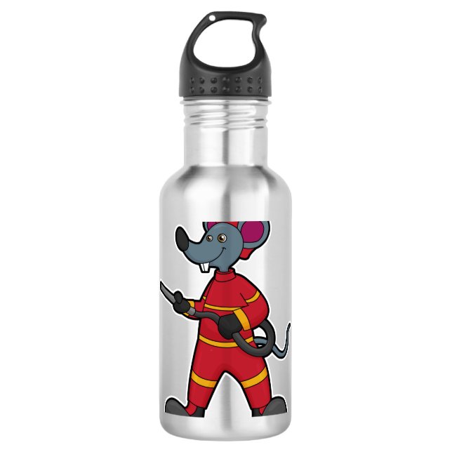 Maus als Feuerwehrmann mit Schlauch Edelstahlflasche (Vorderseite)