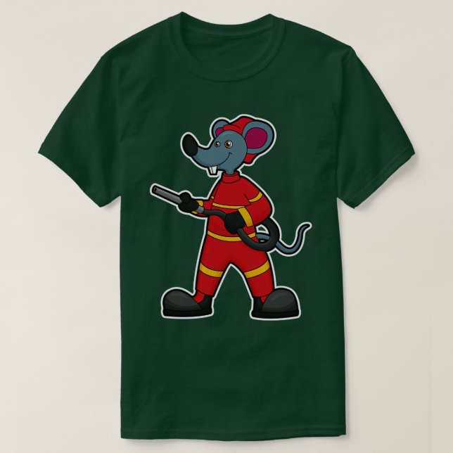Maus als Feuerwehrmann mit Schlauch T-Shirt (Design vorne)