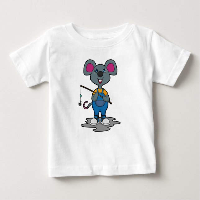 Maus als Fisher mit Angelrute Baby T-shirt (Vorderseite)