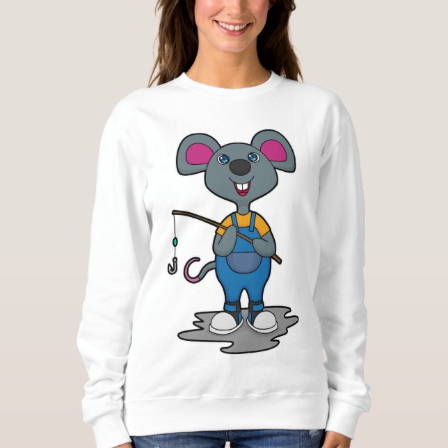 Maus als Fisher mit Angelrute Sweatshirt (Vorderseite)