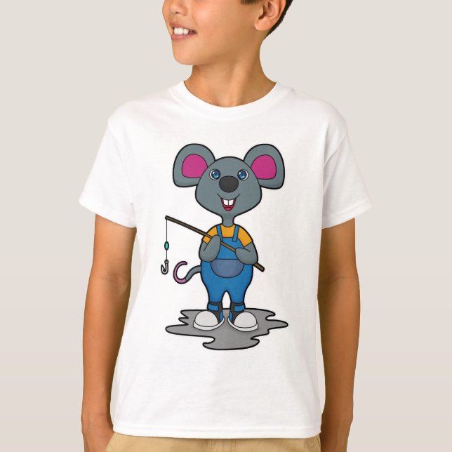 Maus als Fisher mit Angelrute T-Shirt (Vorderseite)