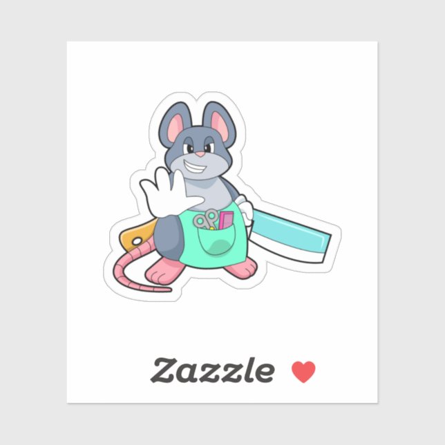 Maus als Friseur mit Schere & Kamin Aufkleber (Blatt)