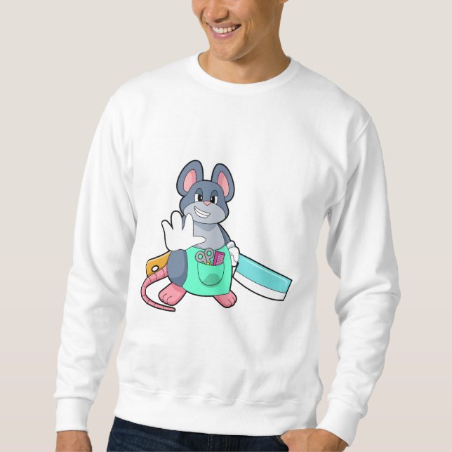 Maus als Friseur mit Schere & Kamin Sweatshirt (Vorderseite)