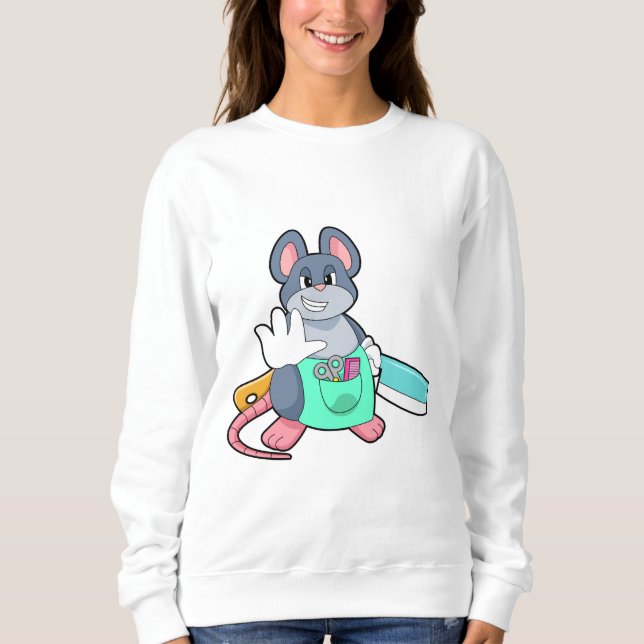 Maus als Friseur mit Schere & Kamin Sweatshirt (Vorderseite)