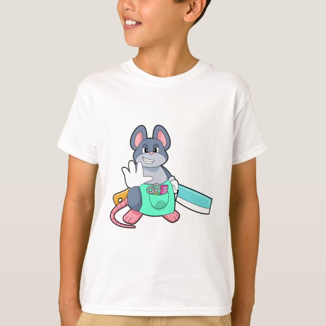 Maus als Friseur mit Schere & Kamin T-Shirt (Vorderseite)
