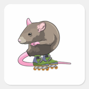 Maus als Inline-Skater mit Inline-Skaten Quadratischer Aufkleber