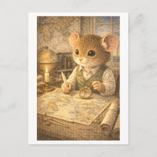 Maus als Kartograf im Beruf Postkarte