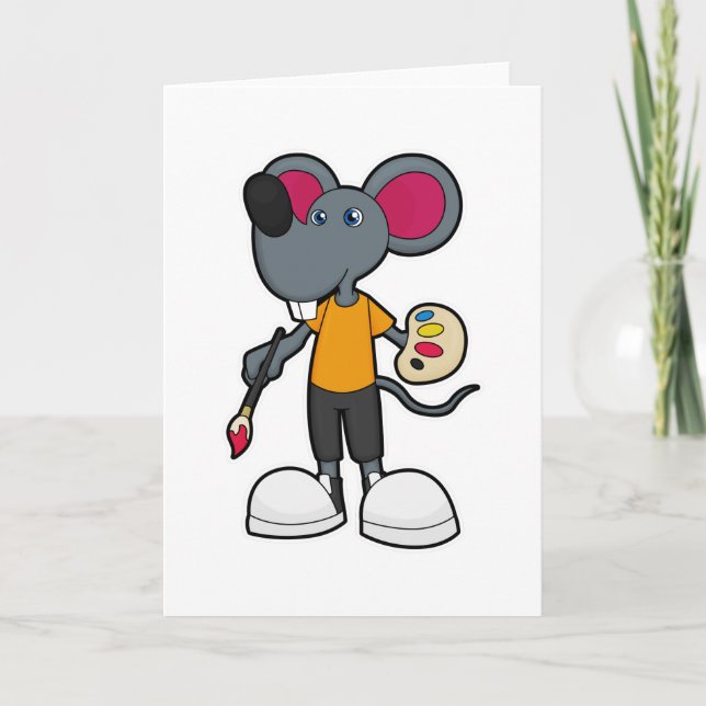 Maus als Maler mit Farbe und Pinsel Karte (Vorderseite)