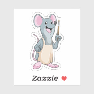 Maus als Maler mit Pinsel Aufkleber